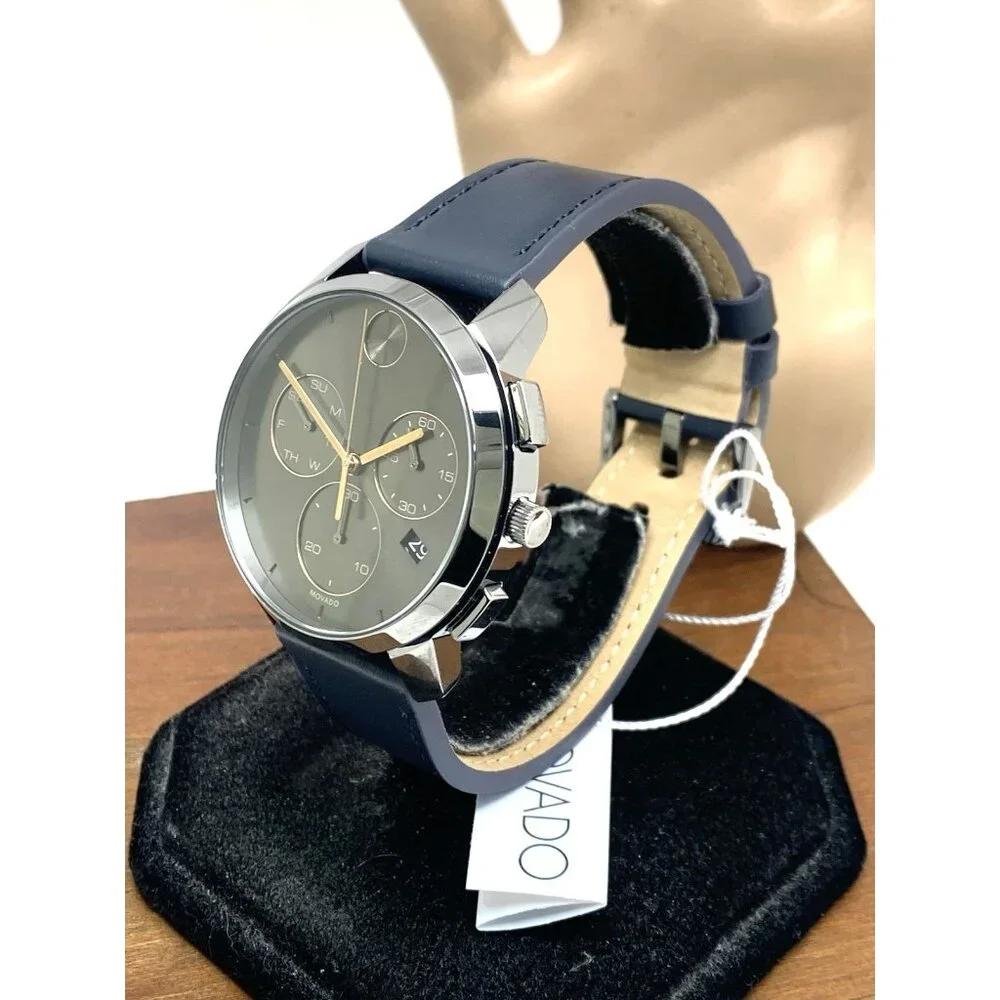 Movado Men's Watch 3600720 Swiss Quartz Chronograph Gray Dial Leather Band 42mm